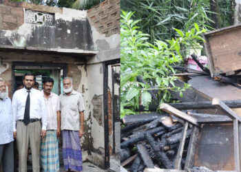 রায়নগরে ভয়াবহ অগ্নিকান্ডে ক্ষতিগ্রস্ত লাকী মিয়ার বাসা পরিদর্শনে